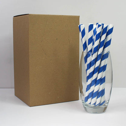 Blue Striped Bevel Cut Paper Straws (9mm x 200mm)