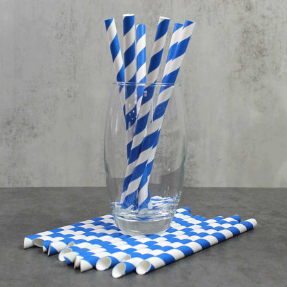 Blue Striped Bevel Cut Paper Straws (9mm x 200mm)