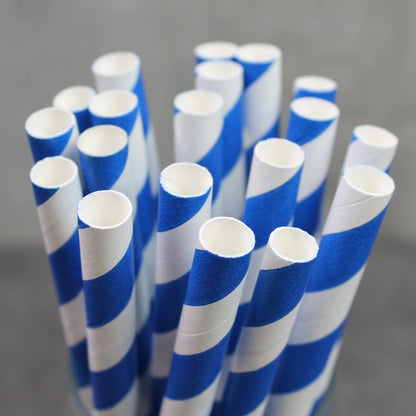 Blue Striped Bevel Cut Paper Straws (9mm x 200mm)