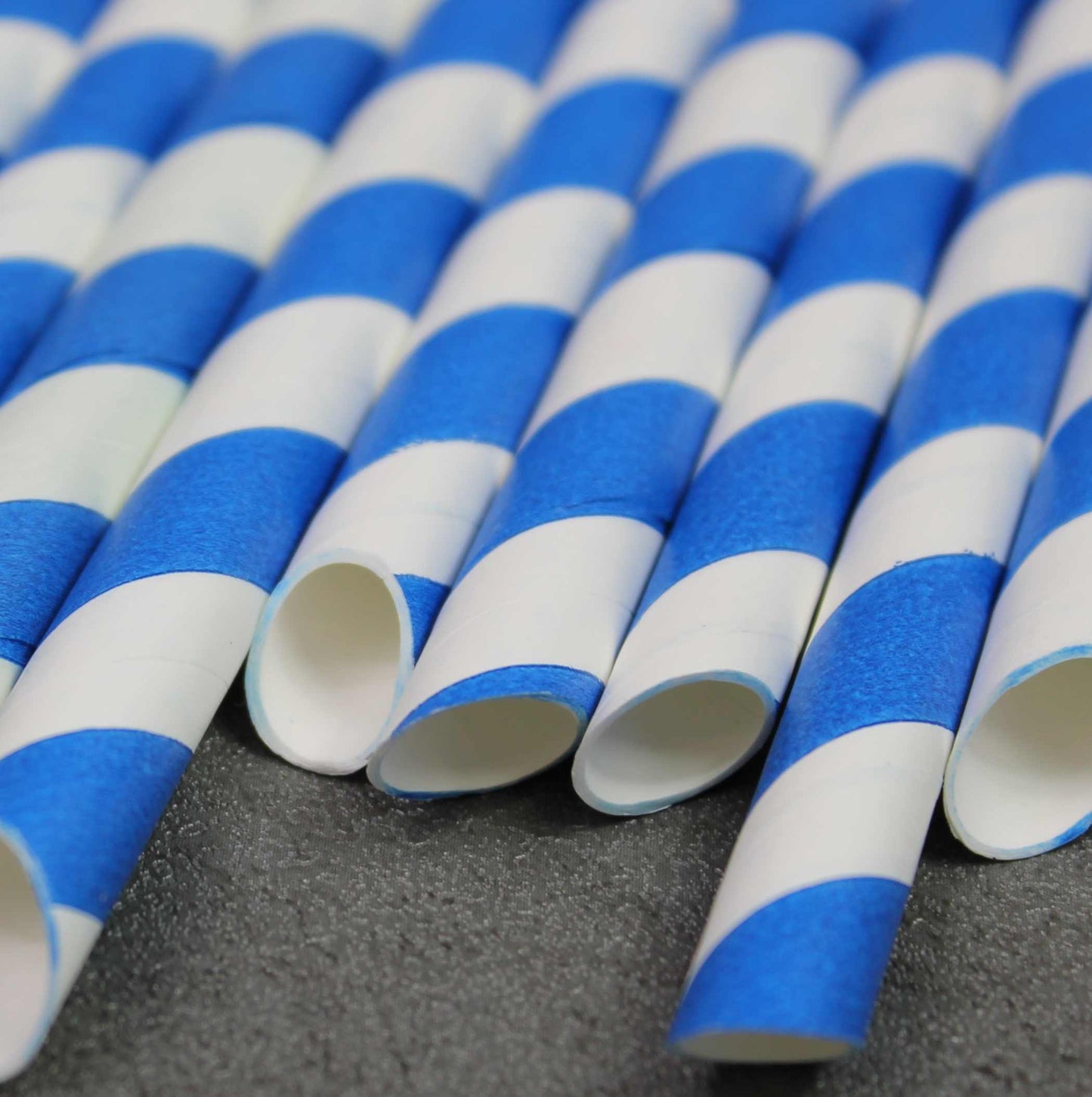 Blue Striped Bevel Cut Paper Straws (9mm x 200mm)