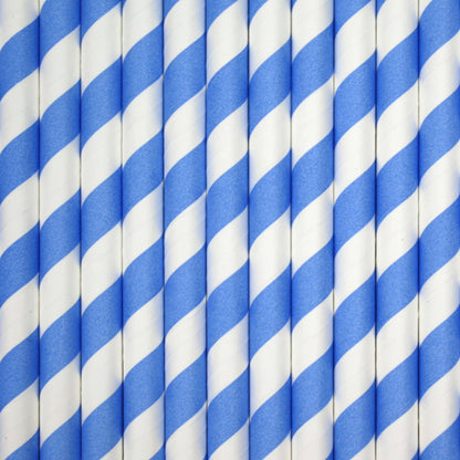 Blue & White Striped Paper Straws (10mm x 200mm) - Quality Drinking Straws for Smoothies and Milkshakes - Intrinsic Paper Straws